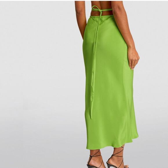 CHRISTOPHER ESBER Silk Faille Loophole Tie Skirt Green Apple NWT in Size 8 - Picture 10 of 13